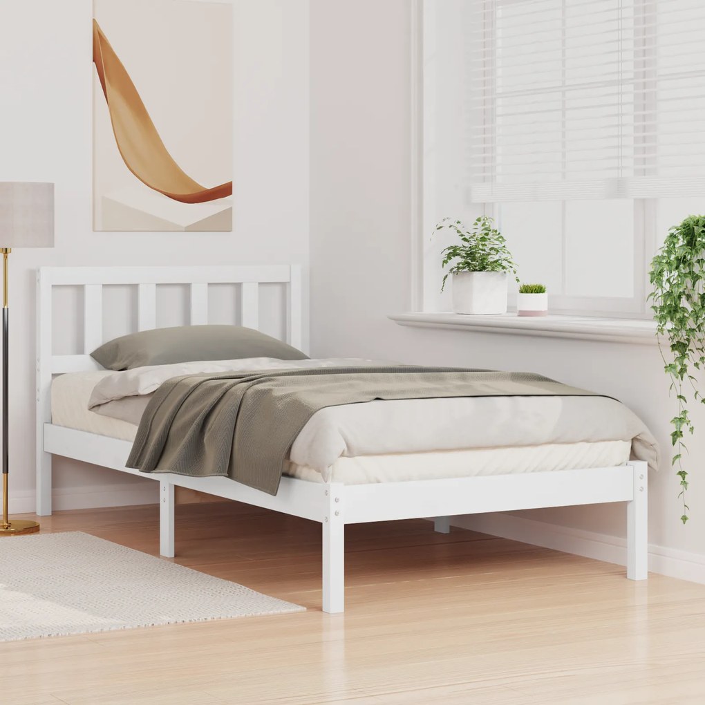 vidaXL Σκελετός Κρεβατιού Λευκό 90 x 200 cm Μασίφ ξύλο πεύκου