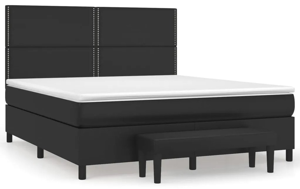 Κρεβάτι Boxspring με Στρώμα Μαύρο 160x200εκ.από Συνθετικό Δέρμα - Μαύρο