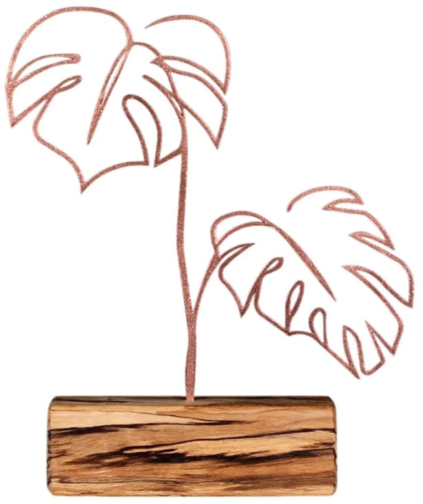 Διακοσμητικό Επιτραπέζιο Leafs 533BSG1133 17x3,5x30cm Natural-Bronze Aberto Design Μέταλλο,Ξύλο