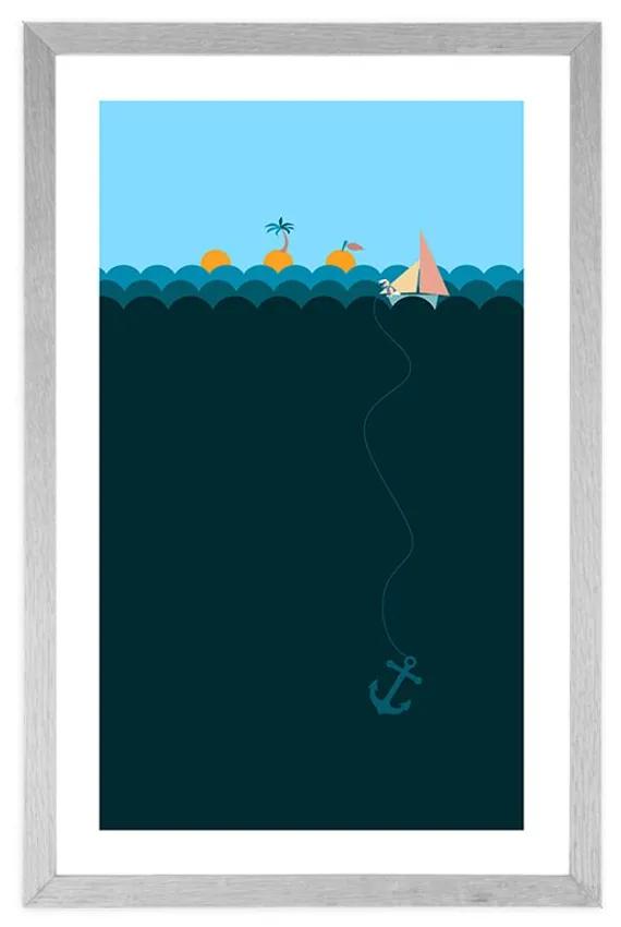 Αφίσα με παρπαστού Μαγική θάλασσα με βάρκα - 20x30 white