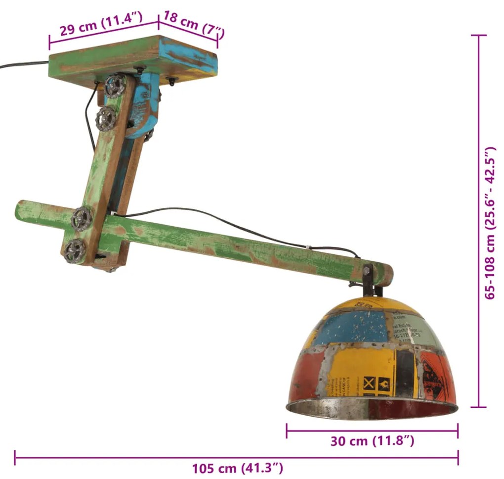 Φωτιστικό Οροφής 25 W Πολύχρωμο 105x30x65-108 εκ. Ε27 - Πολύχρωμο