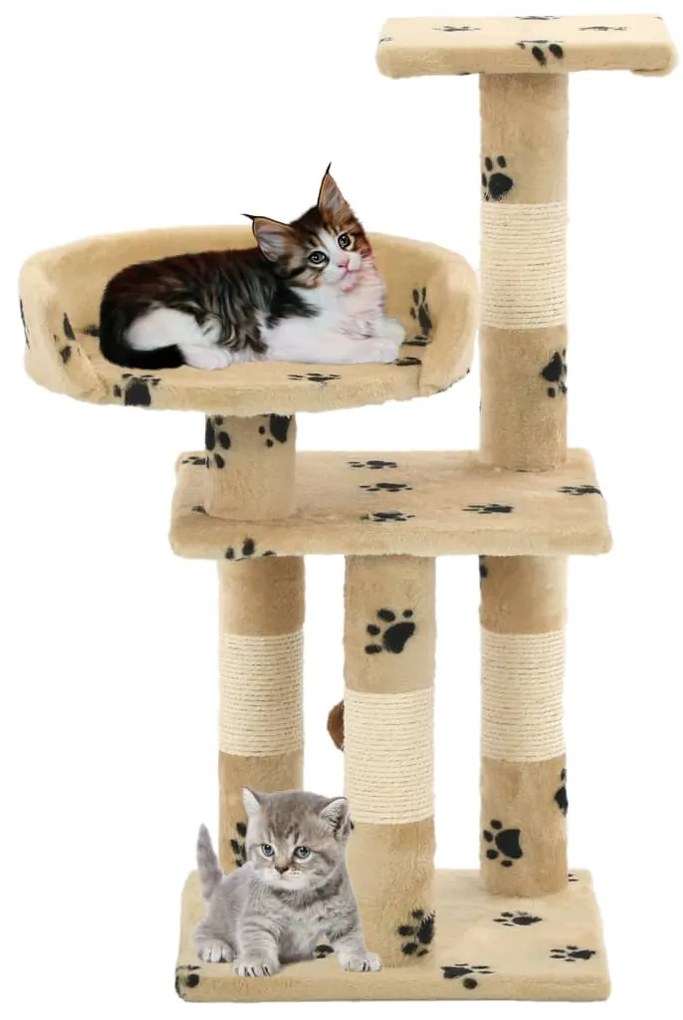 vidaXL Γατόδεντρο Τύπωμα Πατούσας Μπεζ 65 εκ. με Στύλους από Σιζάλ