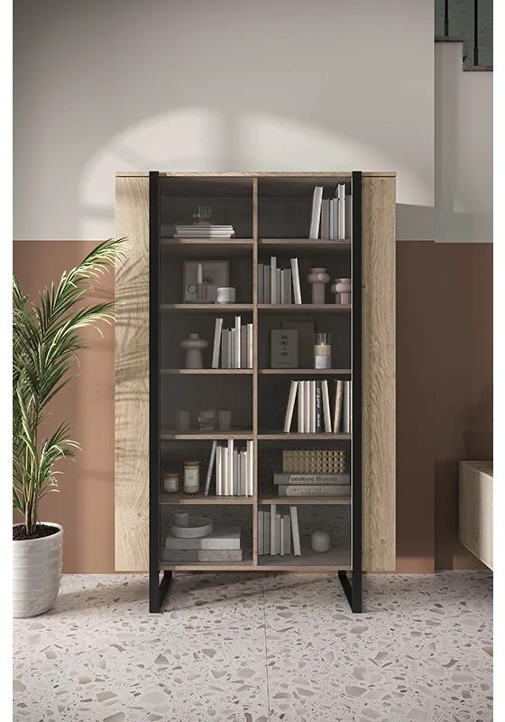 Βιτρίνα Vera Φυσικό Δρυς + Μαύρα Πόδια 120x187x45cm με τζάμι - BOG4589
