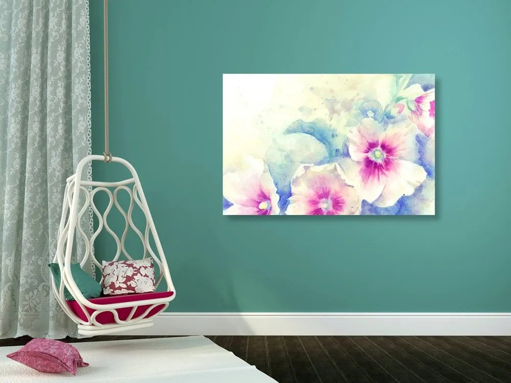 Εικόνα ακουαρέλα εικονογράφηση ροζ λουλούδια - 60x40