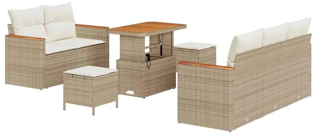vidaXL Σετ Καναπέ Κήπου με μαξιλάρι 8 pcs Μπεζ Πολυ ράταν