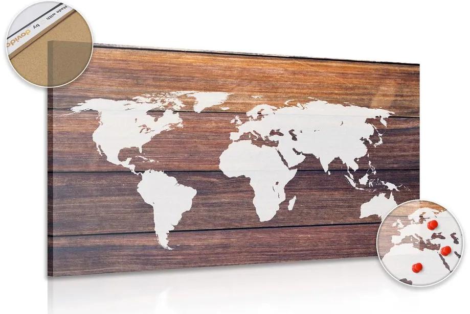 Εικόνα στον παγκόσμιο χάρτη φελλού με ξύλινο φόντο - 90x60  peg
