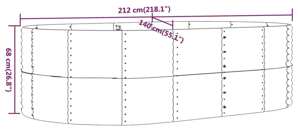 vidaXL Ζαρντινιέρα Καφέ 212x140x68 εκ. Ατσάλι Με Ηλεκτρ. Βαφή Πούδρας