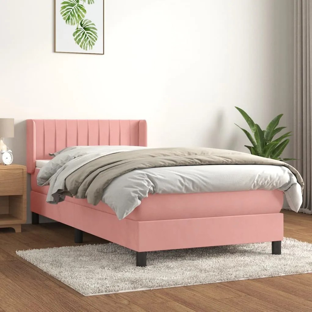 vidaXL Κρεβάτι Boxspring με Στρώμα Ροζ 100x200 εκ. Βελούδινο