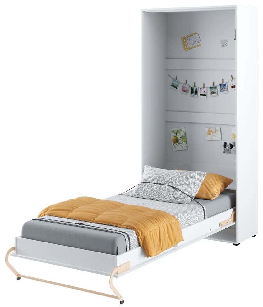 Σετ επίπλων Concept Pro Lenart AH145, Γυαλιστερό λευκό, Άσπρο, Πλαστικοποιημένη μοριοσανίδα, Τάβλες για Κρεβάτι, 90x200, Μονόκλινο, Με συρτάρια, Με πόρτες
