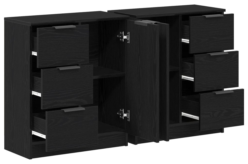 vidaXL Μπουφέδες 2 τμχ Μαύρο Δρυς 60x30x70 εκ Επεξεργασμένο ξύλο