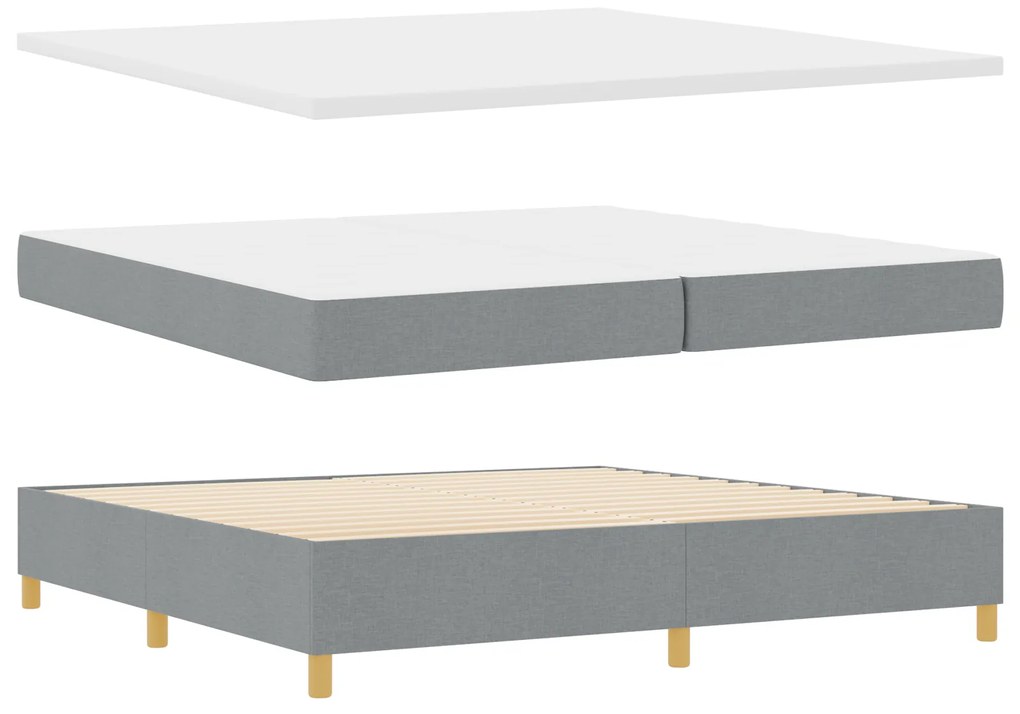 vidaXL Κρεβάτι Box Spring με Στρώμα & Μπάγκα Ανοιχτό Γκρι 200x200 εκ. Ύφασμα