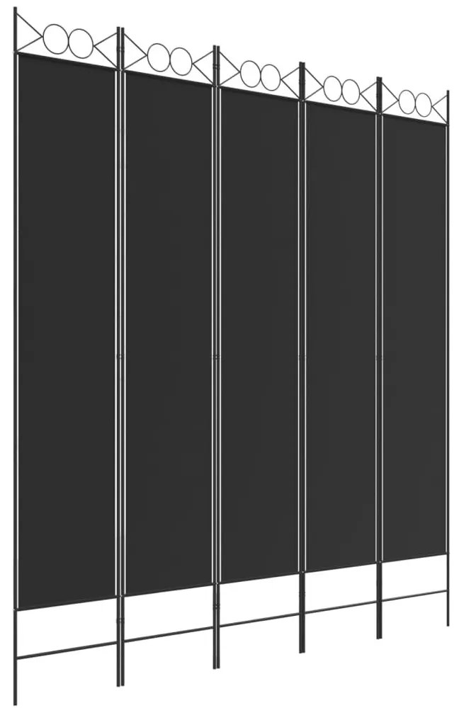 Διαχωριστικό Δωματίου με 5 Πάνελ Μαύρο 200 x 220 εκ. Υφασμάτινο - Μαύρο