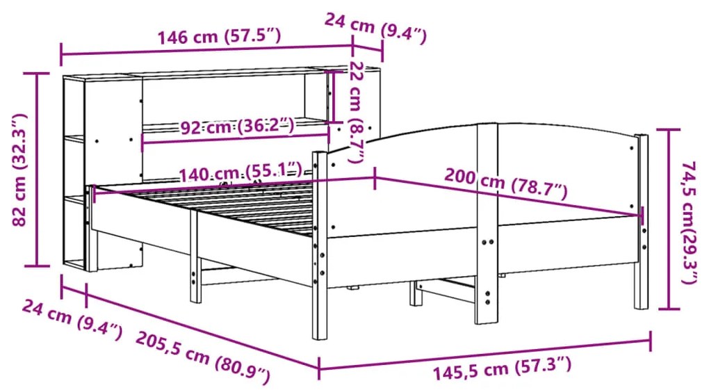 ΚΡΕΒΑΤΙ ΒΙΒΛΙΟΘΗΚΗ ΧΩΡΙΣ ΣΤΡΩΜΑ 140X200 ΕΚ ΜΑΣΙΦ ΞΥΛΟ ΠΕΥΚΟΥ 3323067