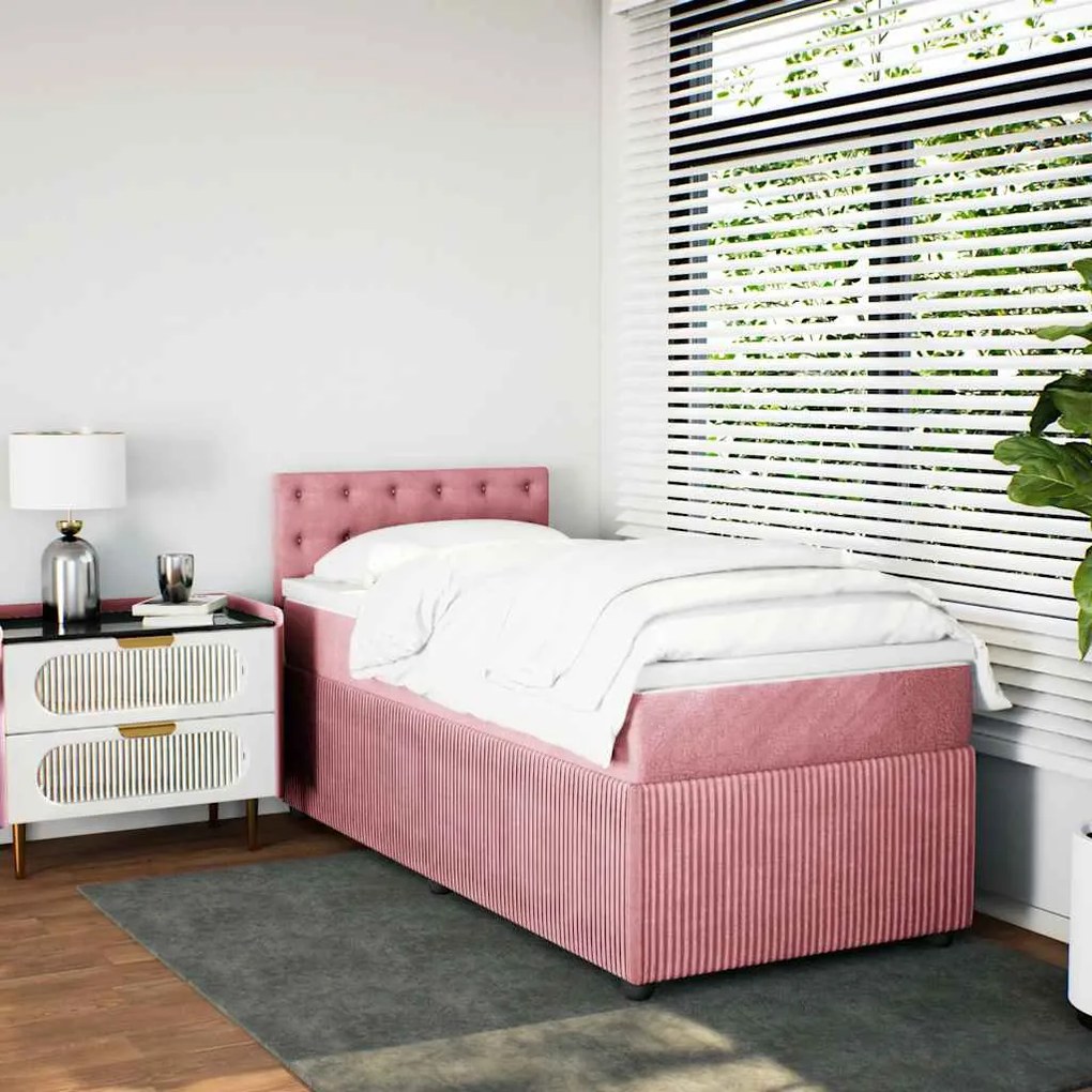 vidaXL Κρεβάτι Boxspring με Στρώμα Ροζ 80 x 200 εκ. Βελούδινο