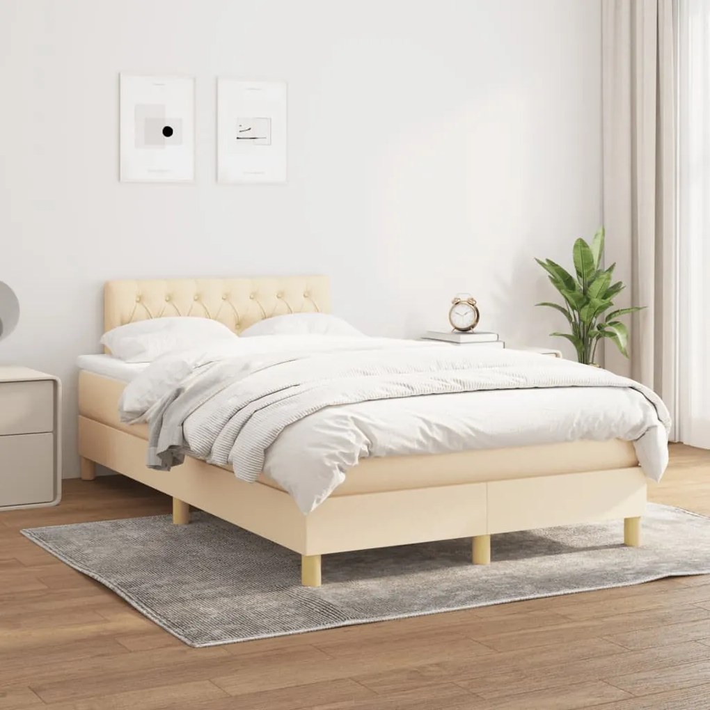 vidaXL Κρεβάτι Boxspring με Στρώμα Κρεμ 120x190 εκ. Υφασμάτινο