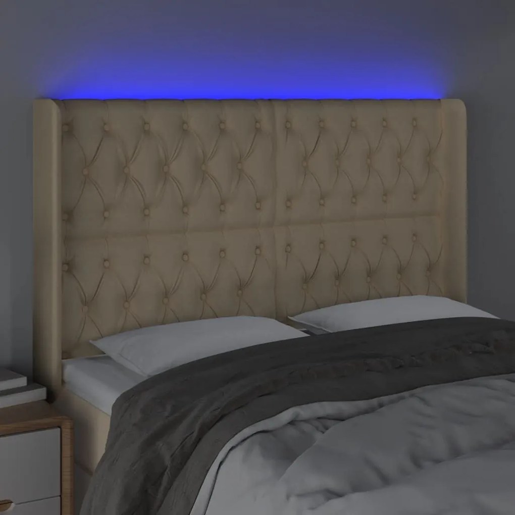 Κεφαλάρι Κρεβατιού LED Κρεμ 147x16x118/128 εκ. Υφασμάτινο - Κρεμ