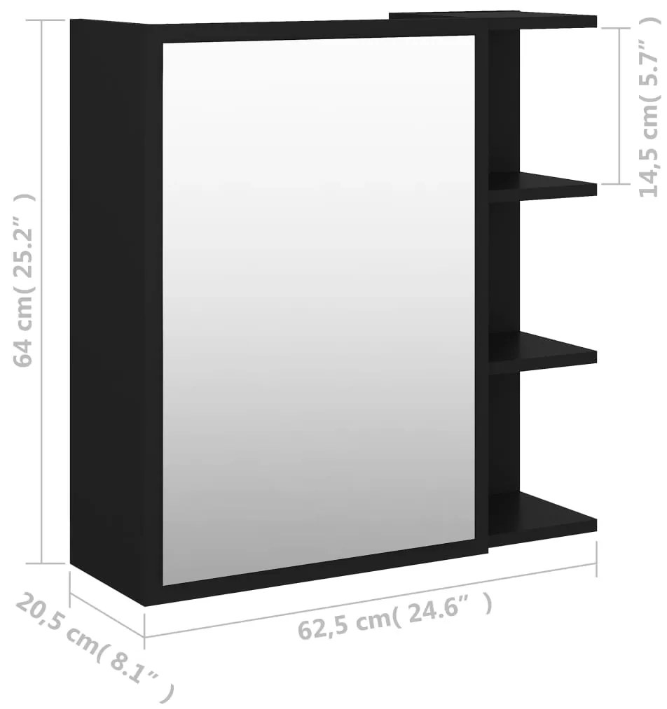 Καθρέφτης Μπάνιου Μαύρο 62,5 x 20,5 x 64 εκ. από Επεξ. Ξύλο - Μαύρο