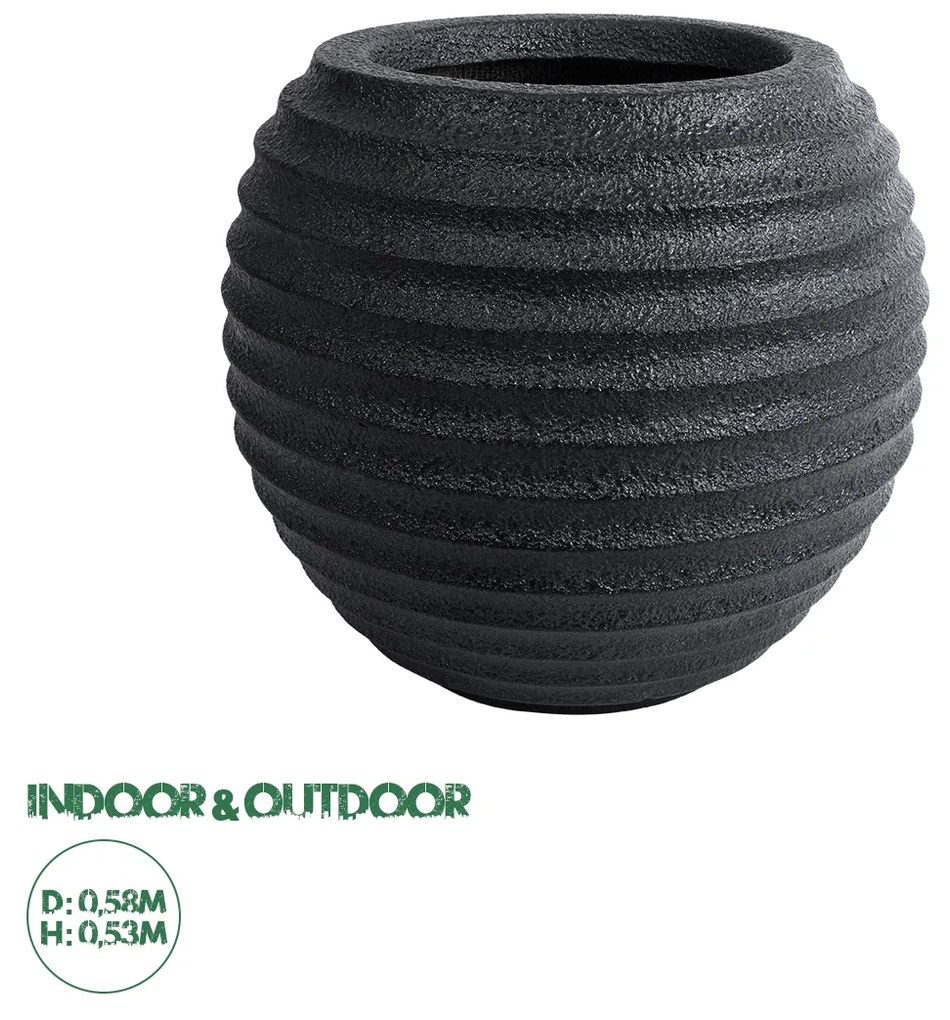 GloboStar® Artificial Garden ILAEIRA 20713 Επιδαπέδιο Πολυεστερικό Τσιμεντένιο Κασπώ Γλάστρα - Flower Pot Μαύρο Φ58 x Υ53cm