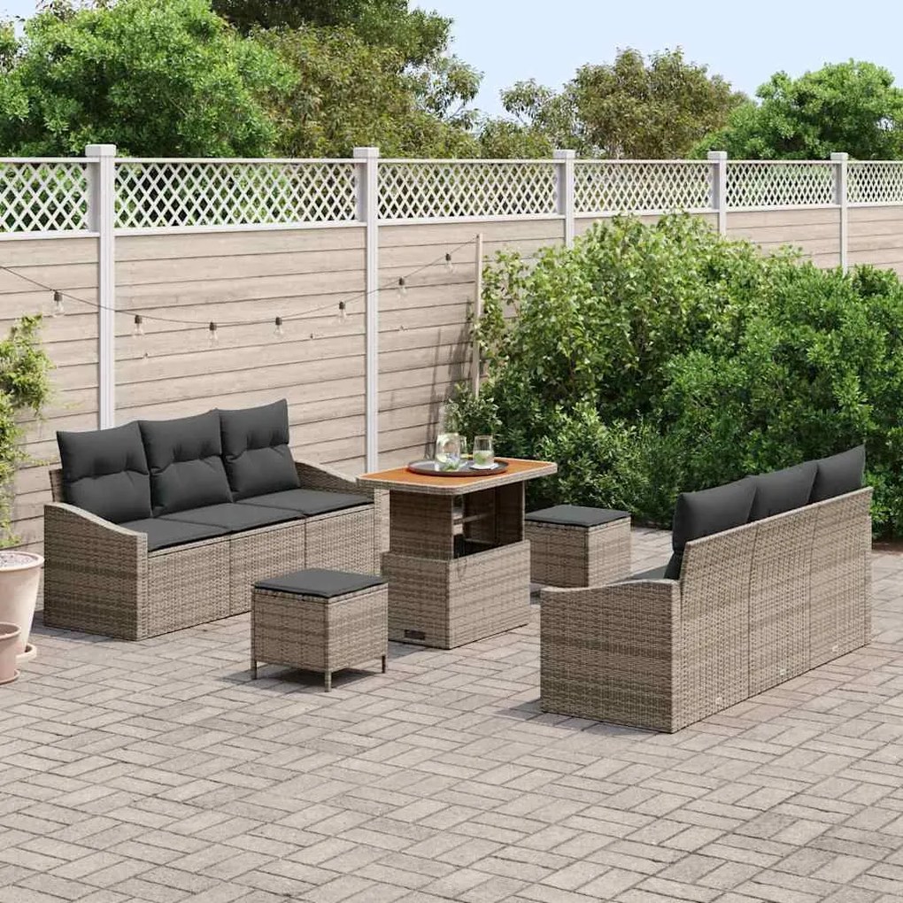 vidaXL Σετ Καναπέ Κήπου με μαξιλάρι 9 pcs Γκρι 90 x 55 x 71 cm