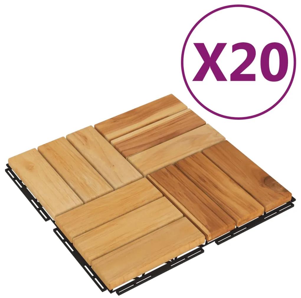 vidaXL Πλακάκια Deck 20 τεμ. 30 x 30 εκ. από Μασίφ Ξύλο Teak