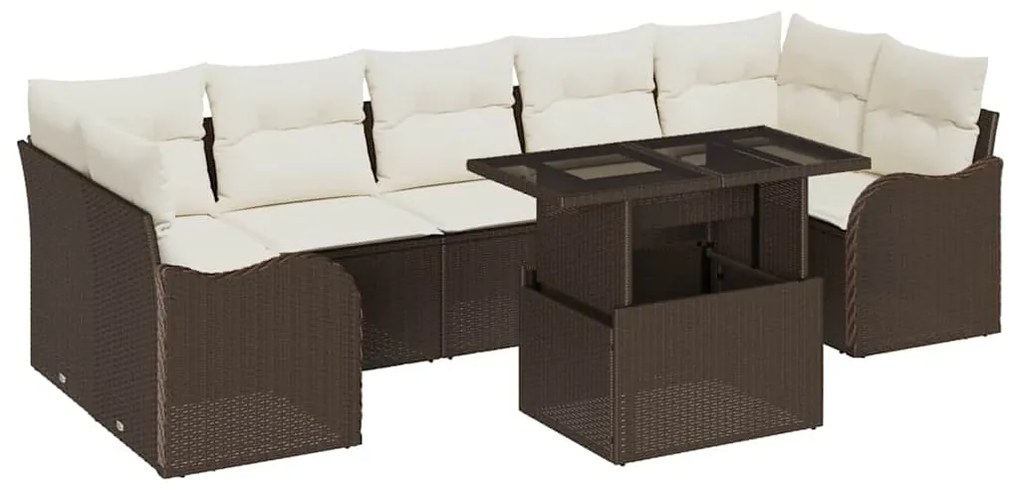 vidaXL Σετ Καναπέ Κήπου με μαξιλάρι 8 pcs Καφέ Πολυ ράταν