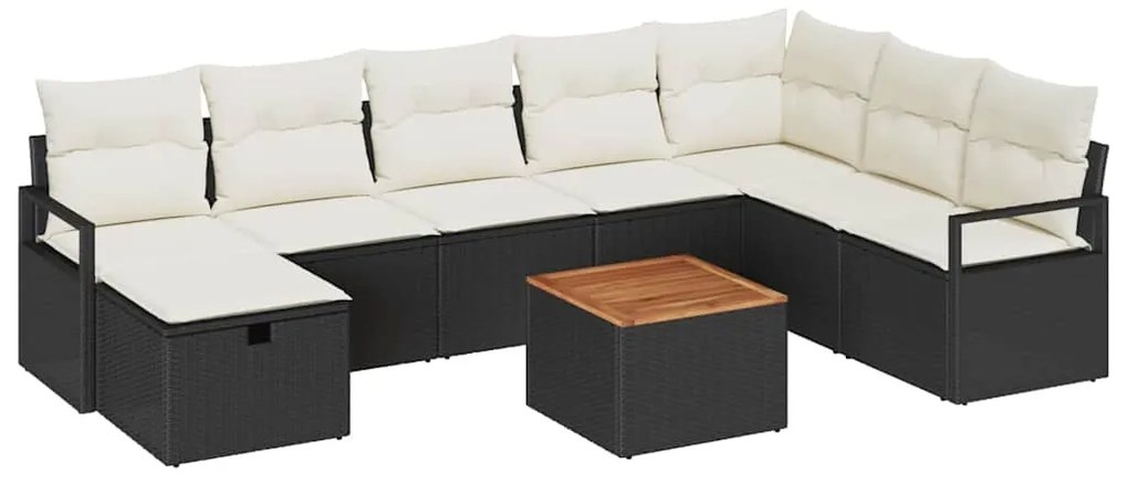 vidaXL Σετ Καναπέ Κήπου με μαξιλάρι 9 pcs Μαύρο Πολυ ράταν