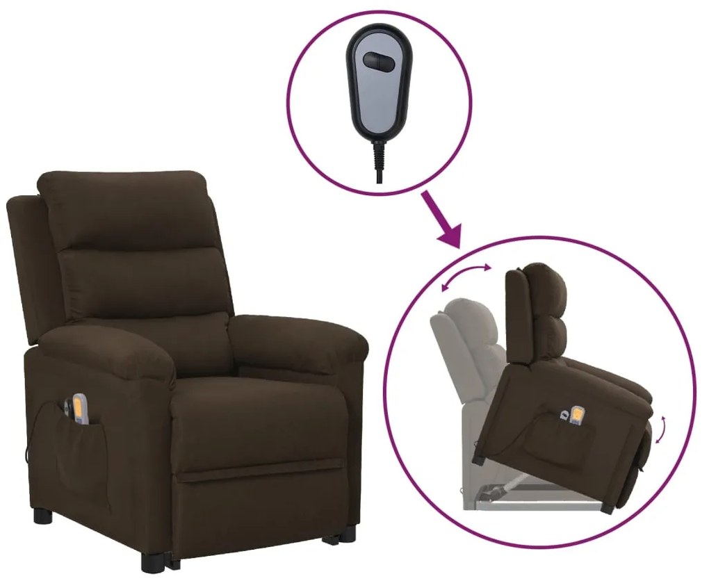 vidaXL Πολυθρόνα Μασάζ με Ανύψωση Σκούρο Καφέ Υφασμάτινη