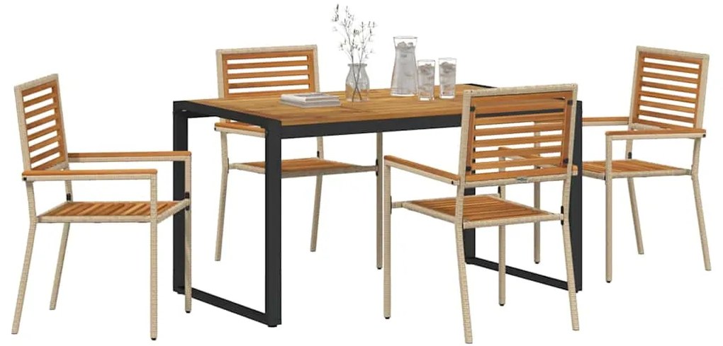 vidaXL Σέτ φαγητού για κήπο 5 pcs Μπεζ και καφέ συνθετικό ρατάν