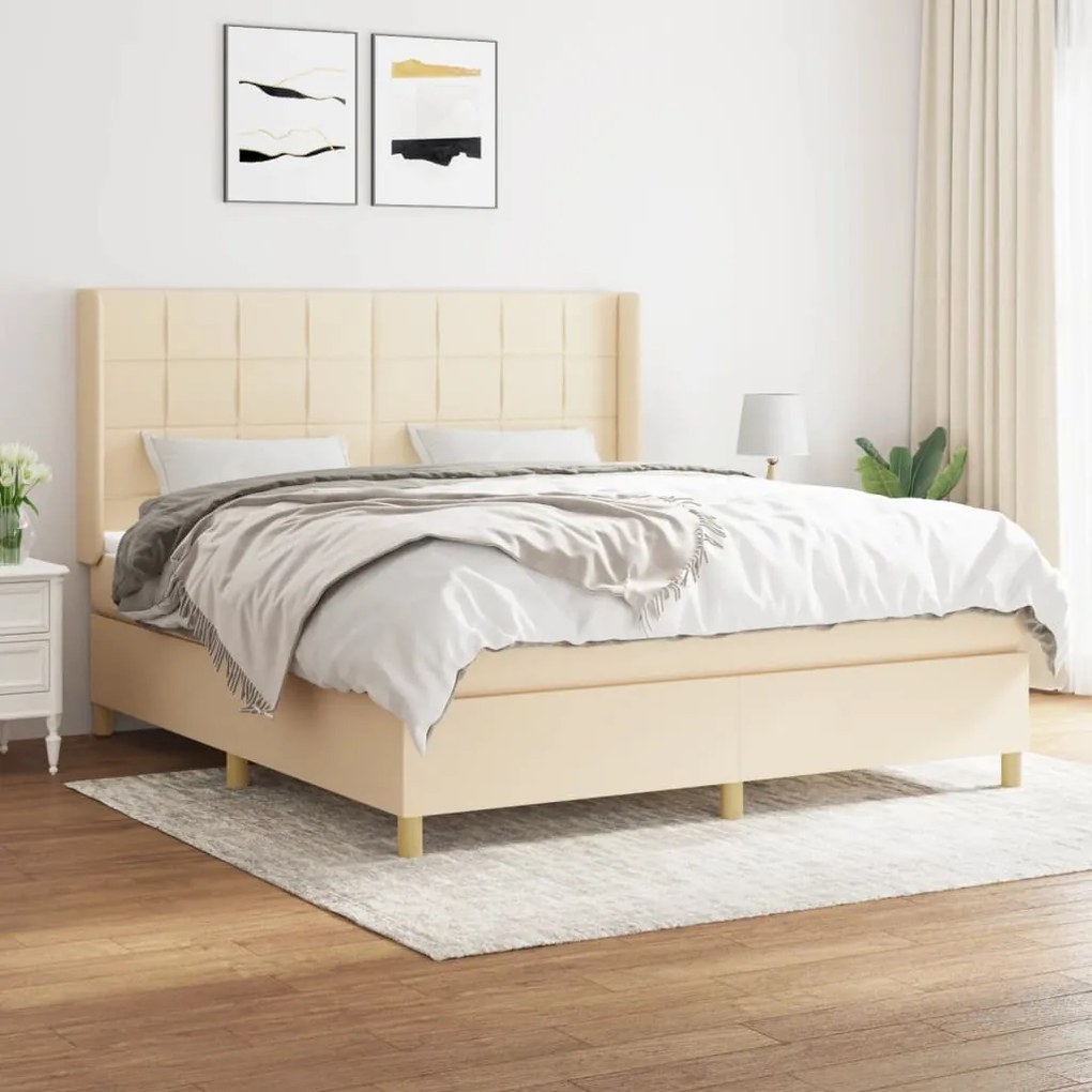 vidaXL Κρεβάτι Boxspring με Στρώμα Κρεμ 180x200 εκ. Υφασμάτινο