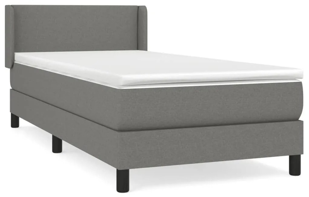 Κρεβάτι Boxspring με Στρώμα Σκούρο Γκρι 100x200 εκ. Υφασμάτινο - Γκρι