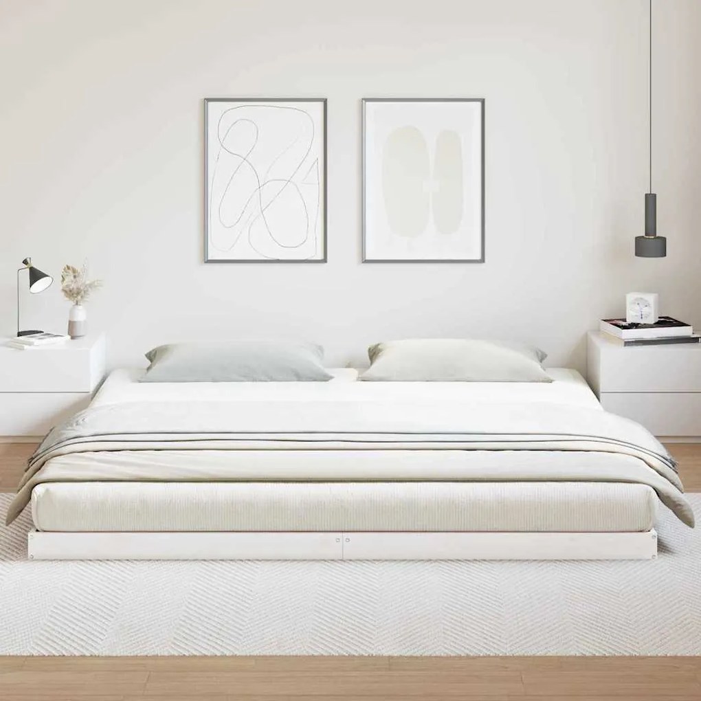 vidaXL Κρεβάτι δαπέδου Λευκό 213.5 x 104 x 9 εκ. Στερεά ξυλεία πεύκου