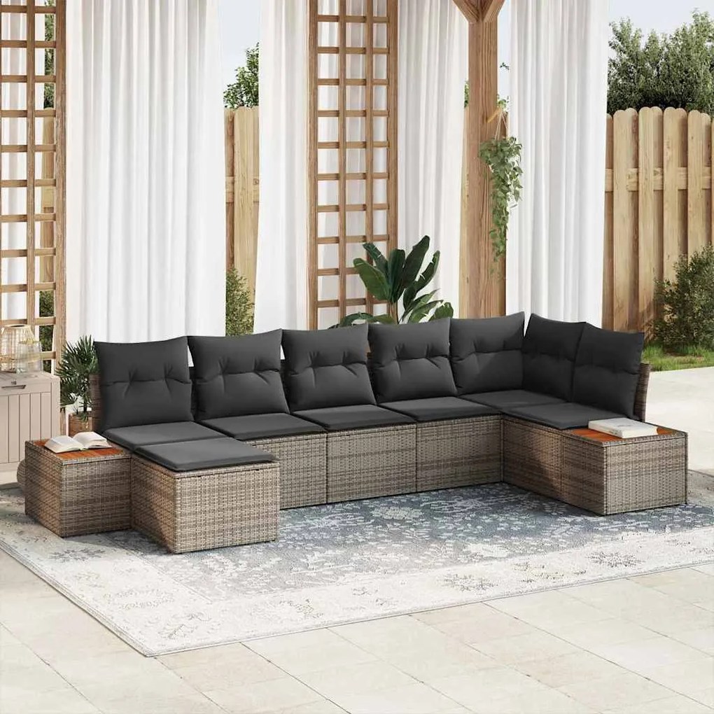 vidaXL Σετ Καναπέ Κήπου με μαξιλάρι 7 pcs Γκρι Πολυ ράταν