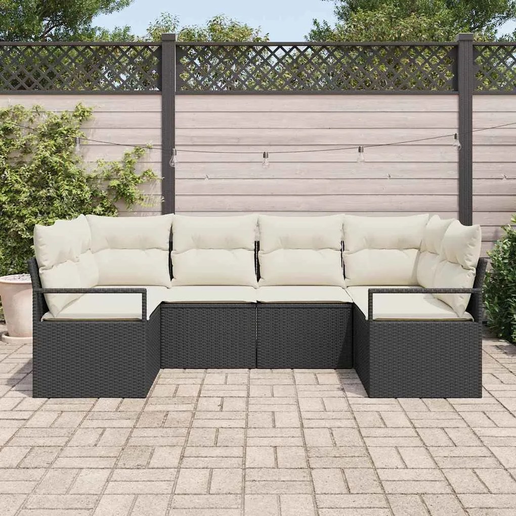 vidaXL Σετ Καναπέ Κήπου 6 pcs Μαύρο, Κρέμα Πολυ rattan, βαμμένο ατσάλι