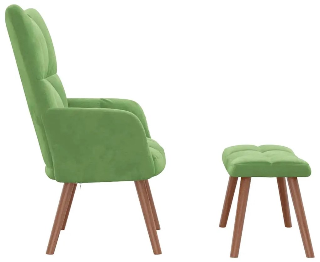 vidaXL Πολυθρόνα Relax Ανοιχτό Πράσινο Βελούδινη με Σκαμπό