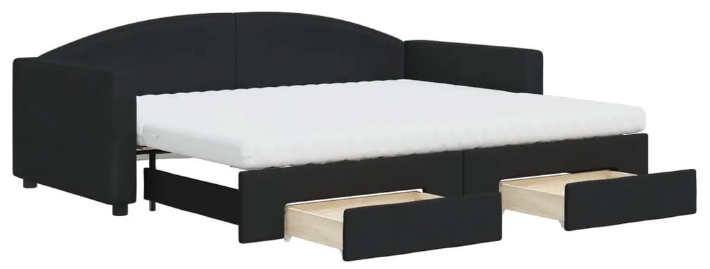 vidaXL Καναπές Κρεβάτι Συρόμενος Μαύρος 90x200 εκ. Ύφασμα &amp; Συρτάρια