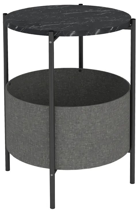 Βοηθητικό τραπεζάκι Kalid Megapap μελαμίνης - υφασμάτινο χρώμα μαύρο εφέ μαρμάρου - γκρι 43x43x60εκ.