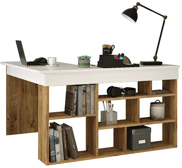 Γραφείο γωνιακό Rosaline pakoworld λευκό-oak 120x129x72εκ