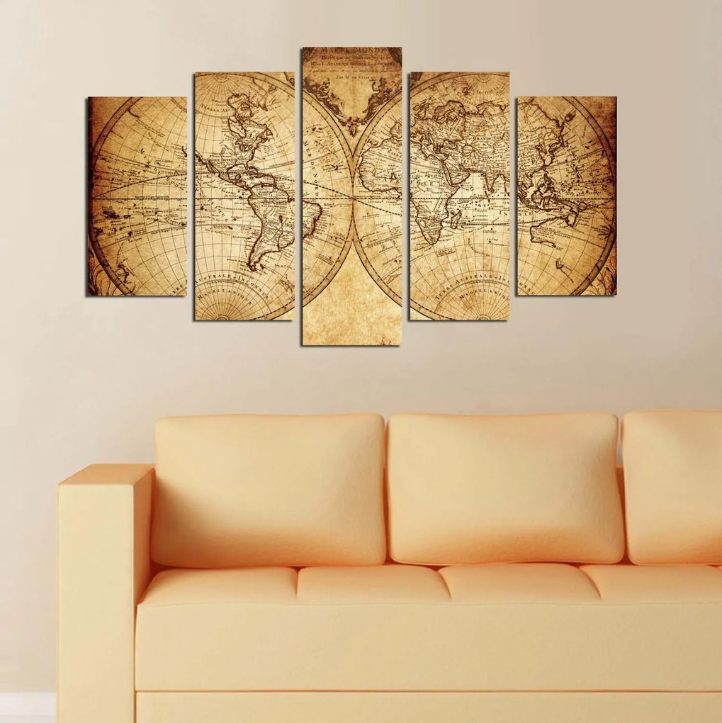 ΠΕΝΤΑΠΤΥΧΟΣ ΠΙΝΑΚΑΣ MDF VINTAGE WORLD MAP 100X60x0,3 εκ.
