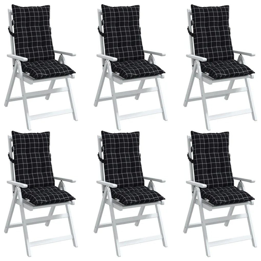 Μαξιλάρια Καρέκλας Ψηλή Πλάτη 6 τεμ. Μαύρο Καρό Ύφασμα Oxford - Πολύχρωμο
