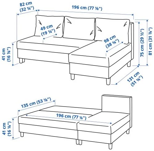 ÄLVDALEN 3 θέσιος καναπές-κρεβάτι με σεζλόνγκ 105.306.69