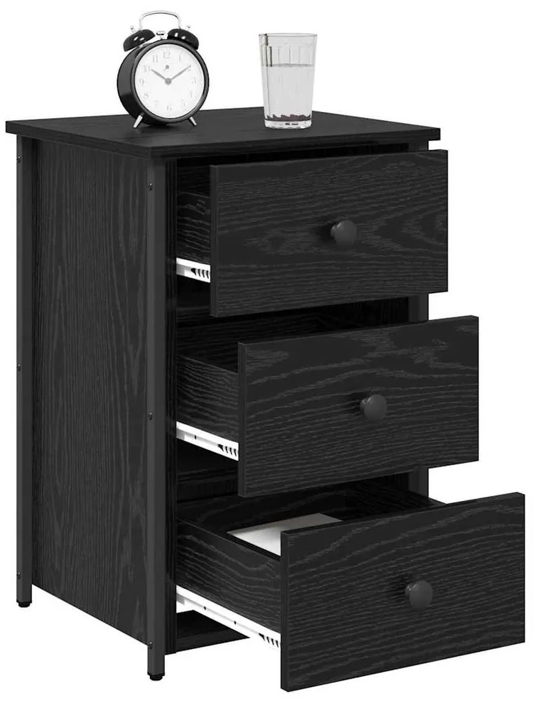 vidaXL Κομοδίνο με συρτάρι Μαύρο Στερεό Ανακτηθέν Ξύλο