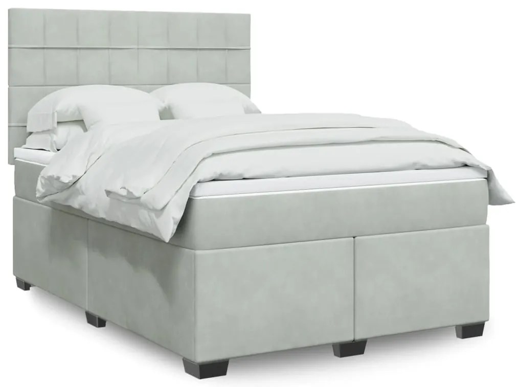 vidaXL Κρεβάτι Boxspring με Στρώμα Ανοιχτό Γκρι 140x200 εκ. Βελούδινο