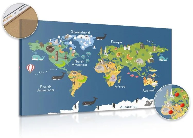 Εικόνα στον παγκόσμιο χάρτη φελλού για παιδιά - 90x60  smiley