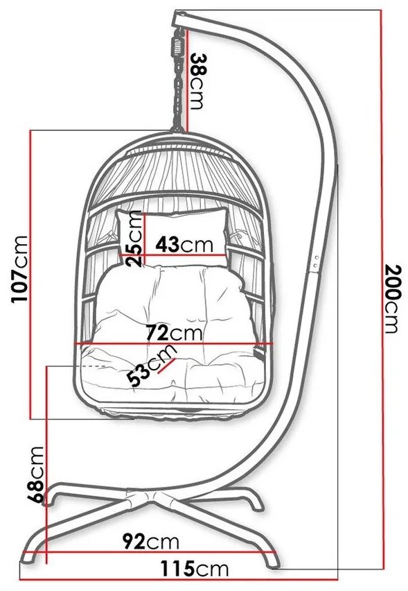 Κρεμαστή πολυθρόνα Comfivo 316, 200x92x115cm, 24 kg, Σκούρο γκρι, Γκρι, Μέταλλο, Πλαστικό ψάθινο, Ταπισερί, Μαξιλάρι καθίσματος: Ναι | Epipla1.gr