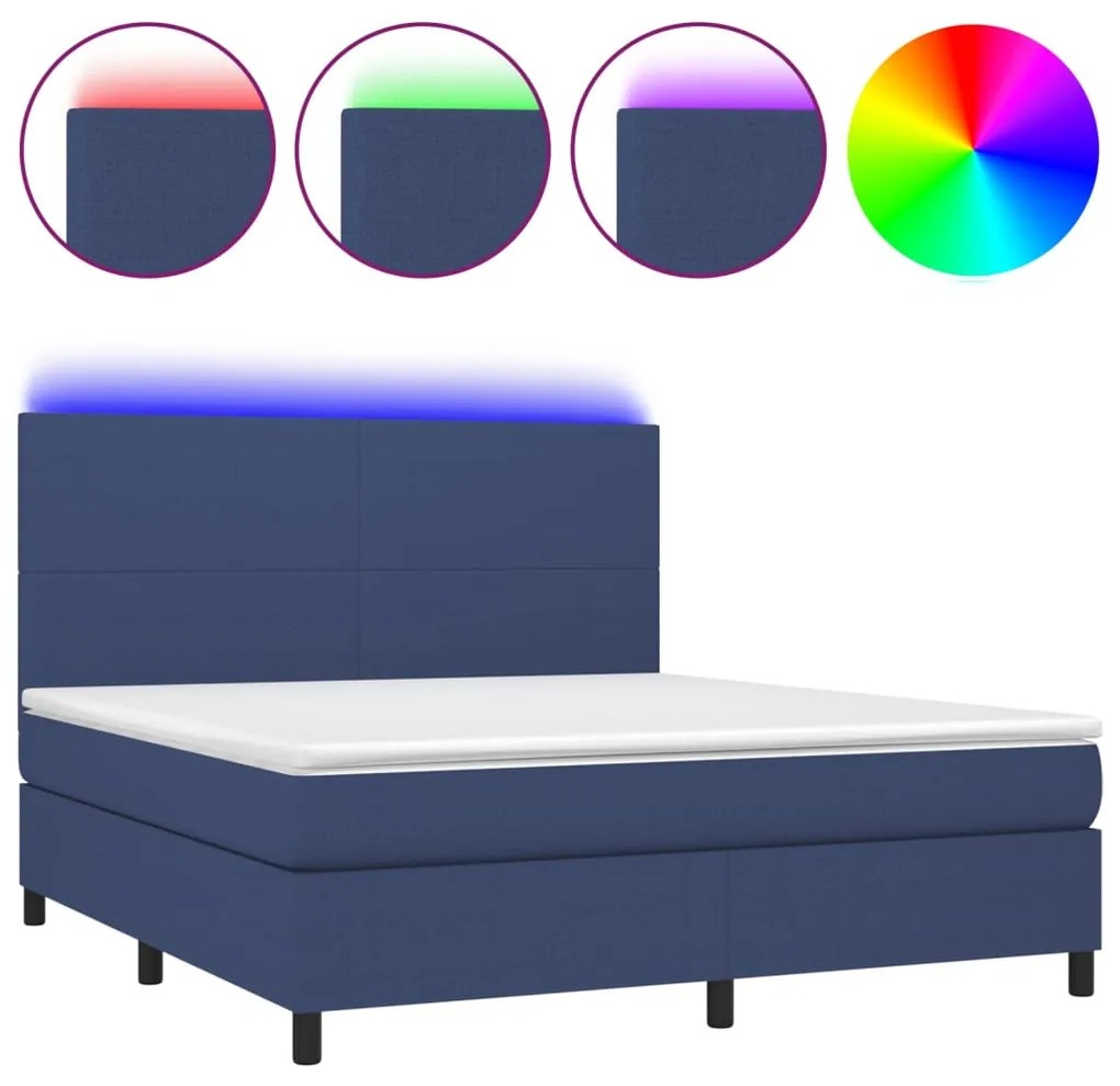 vidaXL Κρεβάτι Boxspring με Στρώμα &amp; LED Μπλε 180x200 εκ. Υφασμάτινο