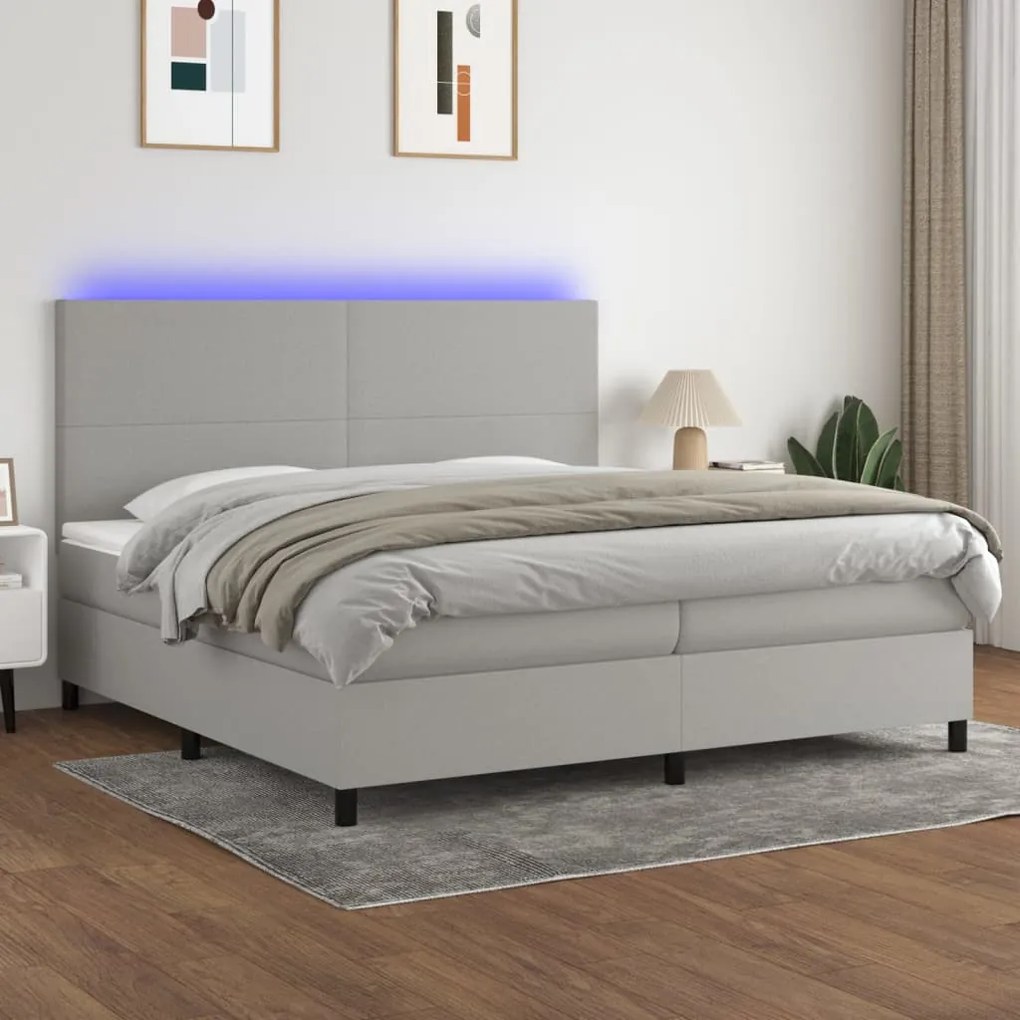 Κρεβάτι Boxspring με Στρώμα &amp; LED Αν.Γκρι 200x200εκ. Υφασμάτινο