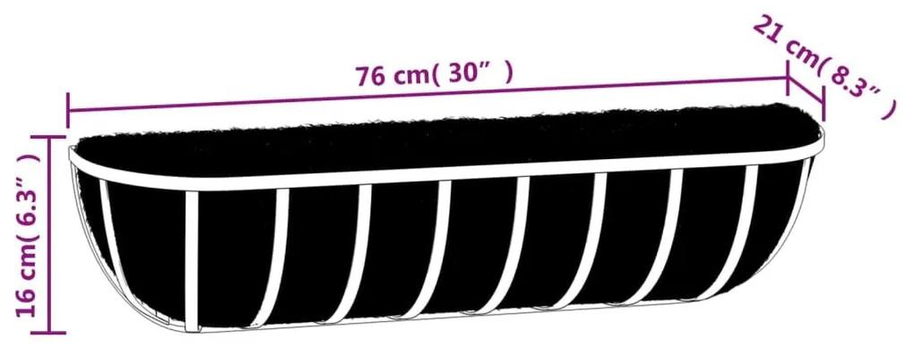 Ζαρντινιέρες Τοίχου 2 τεμ. Μαύρες 76x21x16 εκ. από Ατσάλι - Μαύρο