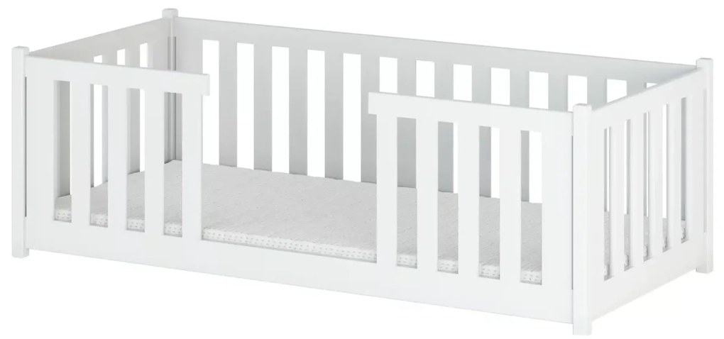 Kρεβάτι Montessori Junior με κάγκελα 47,5cm από μασίφ ξύλο White  90×200cm (Δώρο 10% Έκπτωση στο Στρώμα)