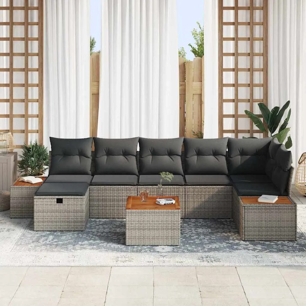 vidaXL Σετ Καναπέ Κήπου με μαξιλάρι 8 pcs Γκρι Πολυ ράταν