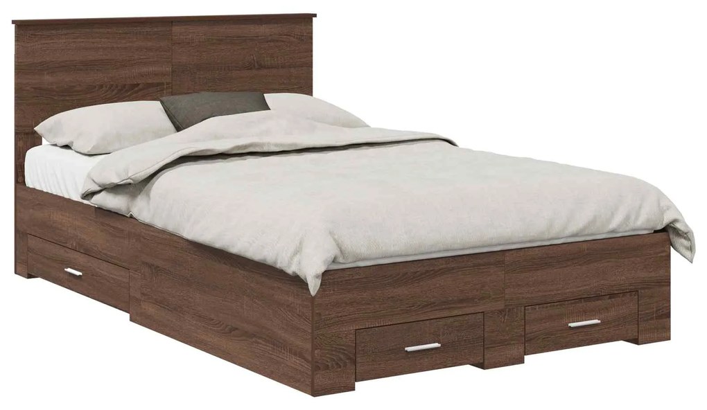 vidaXL Σκελετός Κρεβατιού Καφέ Δρύινο και Ασημί 135 x 190 cm